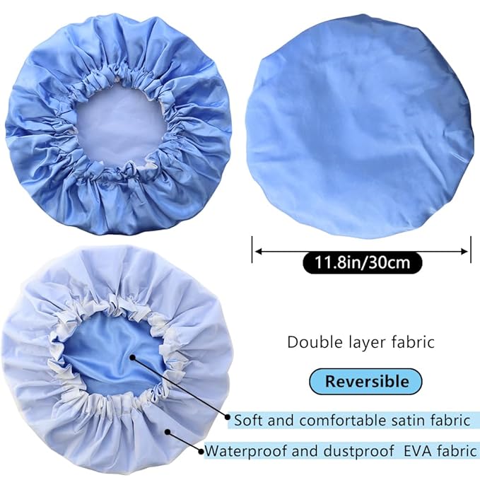 5 Pack Breathable Satin Shower Caps Double Layers Bathing Hat Reusable Shower Cap for Women EVA Elastic Caps Waterproof Bath Hair Hat