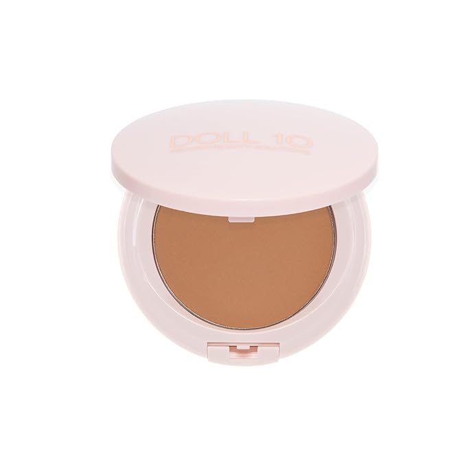 Doll 10 T.C.E. Super Coverage Serum Powder Foundation - Lightweight Buildable Full Coverage Hydrating Anti-Aging Face Makeup (Tan)
