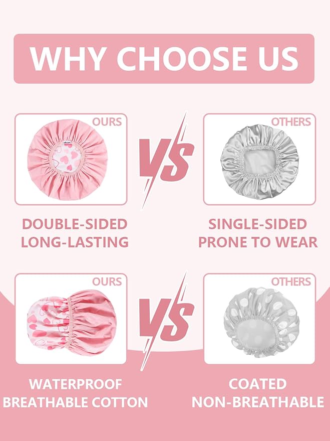 Years Calm Shower Caps For Women Reusable Waterproof,Pattern And Solid Color Dual-Layer Design For Dual-Layer Usable,Protects Hair In Shower, Spa, Cooking, Clean & Travel (Pink, Extra Large)