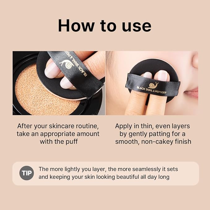 Farmstay Black Snail & Peptide 9 Perfect Cushion Foundation | Full Coverage, Lightweight, Skin-Fit, Smooth Radiant Finish, Korean Cushion Foundation (#23 Natural Beige, 0.53 Fl Oz)