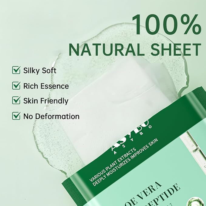 Pack of 20 Collagen Face Mask, Aloe Vera Polypeptide Collagen Facial Masks Skincare, Moisturizing Facial Sheet Mask for Acne, After Sun, Claming, Anti-Aging and Anti-Wrinkle