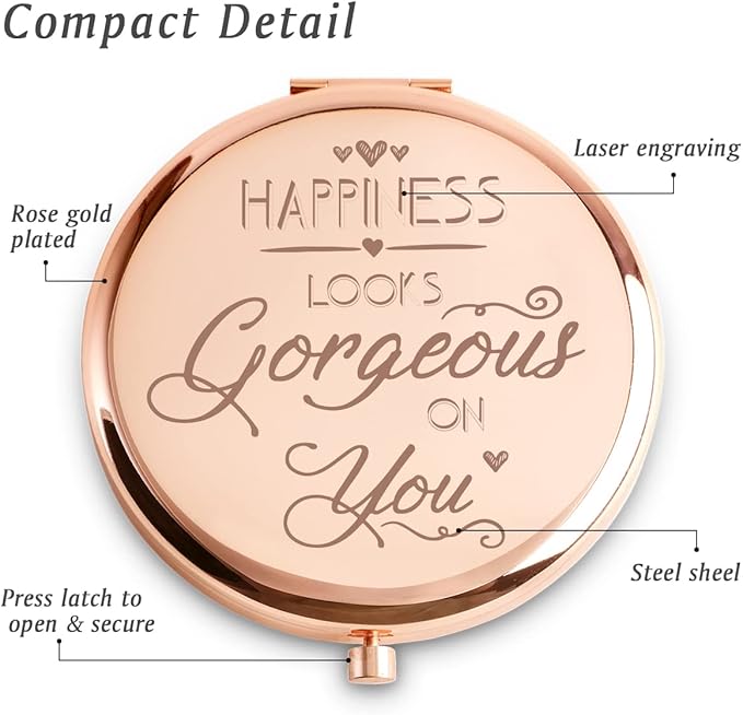 Personalized Gifts for Women Girls, Inspirational Compact Mirrors, 2025 Graduation Gifts for Her, Unique Mothers Day Birthday Gifts for Mom Sister Wife Daughter Niece, Friendship Gifts for Friends