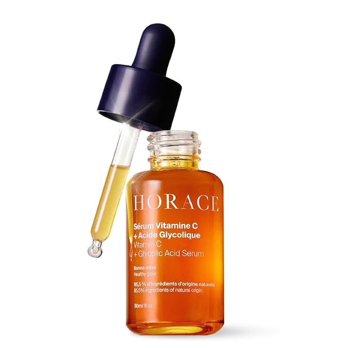 HORACE Vitamin C + Glycolic Acid Face Serum for Men β Brightening Facial Treatment for Dull Skin, Radiance Boost, and Even Complexion β Skincare for All Skin Types β Unscented, 30ml