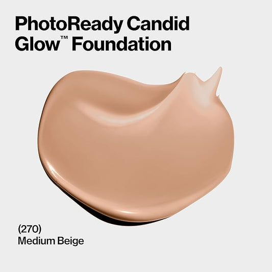 Revlon PhotoReady Candid Glow Moisture Glow Anti-Pollution Foundation with Vitamin E and Prickly Pear Oil, Anti-Blue Light Ingredients, without Parabens, Pthalates, and Fragrances, Medium Beige, 0.75 oz