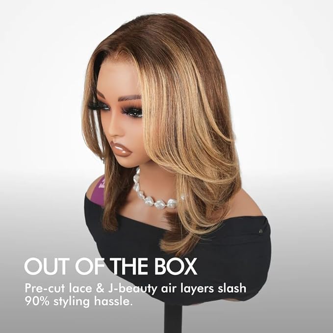 Ombre Lace Front Wig Human Hair stright 9x6 Short Bob Glueless Wigs Human Hair Pre Plucked Pre Cut 200% Density Blonde Highlight wigs For women 8InchοΌ#4/27 Piano ColoredοΌ