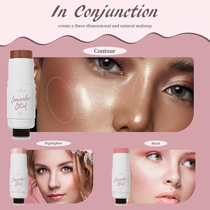 HelloKiss Concealer Brighten Stick Makeup Sticks Blush Stick With Soft Brush Waterproof Multi-Use Longwear Makeup (M09#)