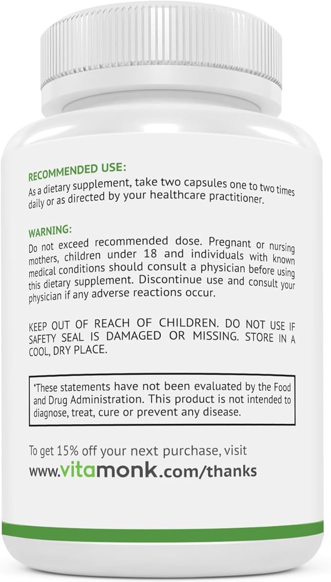 VitaMonk GlycoTraxโข GPLC Extra Large Bottle - 120 Capsules of High-Absorption Glycine Propionyl-L-Carnitine with No Artificial Fillers - Glycine Propionyl L Carnitine Supplement