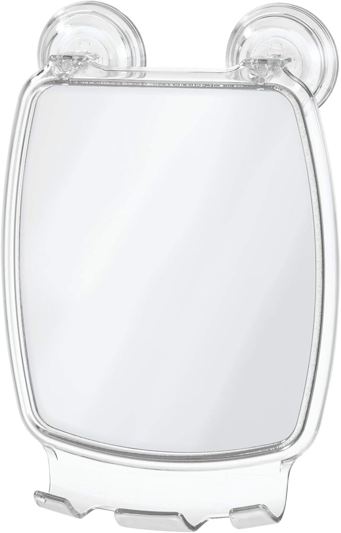 iDesign Plastic Power Lock Suction Shower Shaving Mirror with Razor Holder, Fog-Free Mirror for Bathroom or Tub, 6.25" x 8.5" x 2.5", Clear