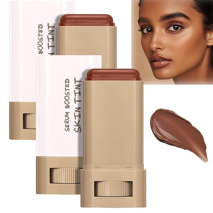2 Pcs Foundation Stick Beauty Balm Serum Boosted Skin Tint Solid Tinted Moisturizing Serum Contour Stick Foundation for Women Natural Finish Makeup (#02, 0.63 OZ)