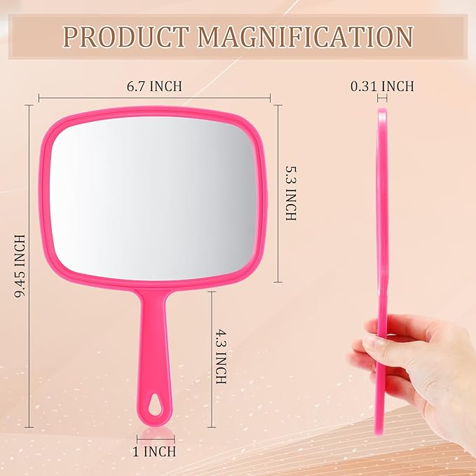 Geetery 12 Pcs Hand Mirror Handheld Makeup Mirrors with Handle Wall Mount for Cosmetic Bathroom Home Barber Salon Travel Portable Beauty School Gift for Women Student 6.69 x 9.45 Inch(Rose Red)