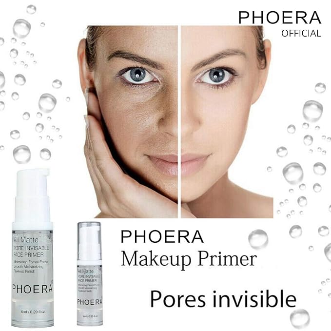 Phoera Face Primer Invisible Pores Base Oil Control Added vitamins Makeup Base Pore Filler Moisturiser Matte Finish Long Lasting Makeup Skin Pore Minimizer UK Cosmetics AquaPurity 6mlβ¦