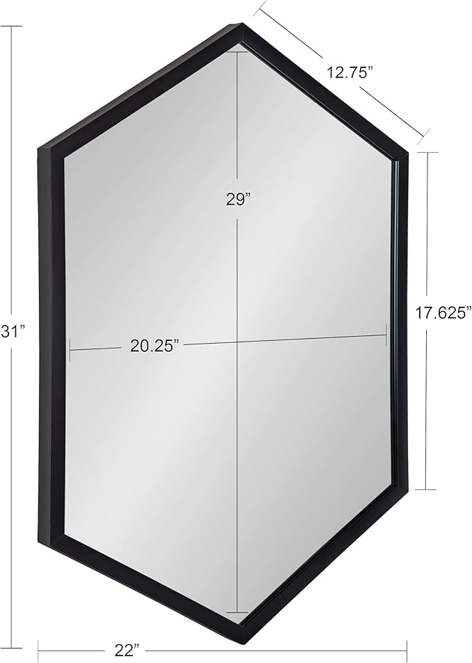 Kate and Laurel Laverty Modern Framed Hexagon Mirror, 22" x 31", Black, Contemporary Geometric Wall Decor