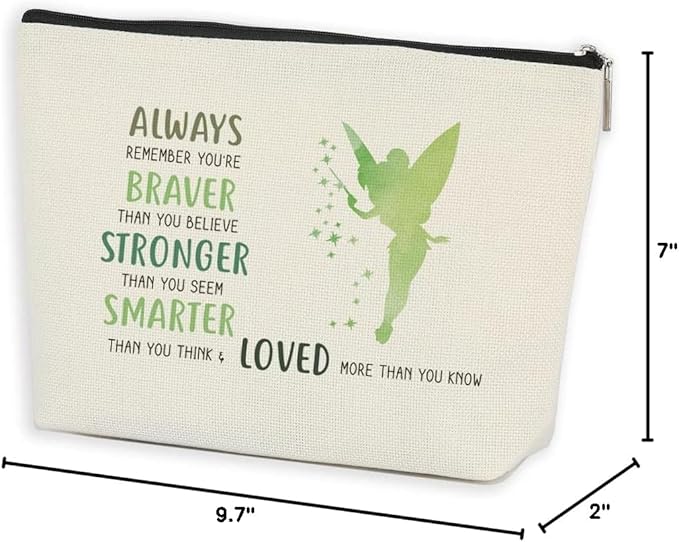 Azteoiz Inspirational Gifts for Women Makeup Zipper Pouch Bag for Women Girls You Are Braver Stronger Smarter Than You Think Inspired Gift for Her Fairy-Tale Fans Friend Sister
