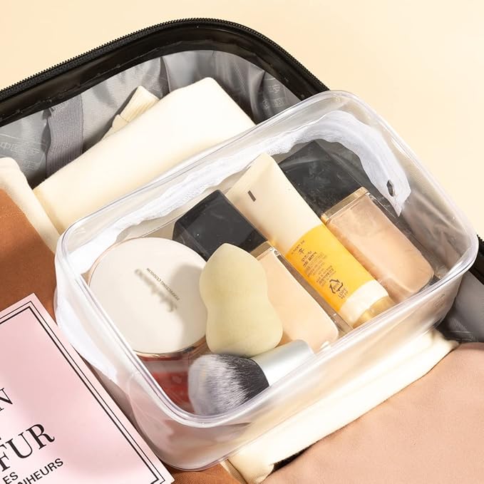 5 Pack Clear Plastic Zippered Toiletry Carry Pouch TSA Approved Toiletry Bag Portable Cosmetic Makeup Bag for Vacation, Bathroom and Organizing (White, Mixed Size)