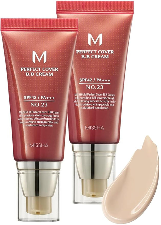 MISSHA M Perfect Cover BB Cream Dual Pack No.23 Natural Beige -Light/Medium with Cool/Neutral Undertone SPF 42 PA +++ 1.69 Fl Oz - Tinted Moisturizer with SPF