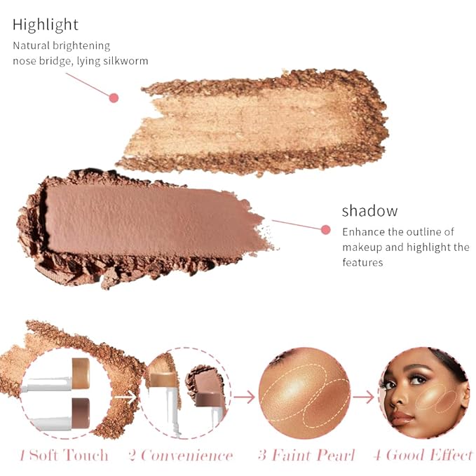 Cream Contour and Hightlight Stick Set Face Shading Concealer Stick Hightlighter Bronzer Beauty Wand Natural Makeup