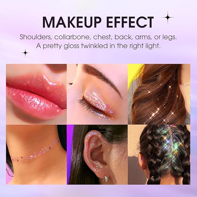 Body Glitter Gel,Face Hair Nails Eye Glitter Makeup, Sequins Shimmer Liquid Eyeshadow Long Lasting Sparkling,Festival Art Party Halloween Glitter Gel(L06)
