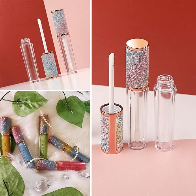 AMORIX 50 Pack Rainbow Lip Gloss Tubes with Wand 5ml Empty Lip Gloss Containers Cute Lipgloss Bottles Lip Gloss Supplies Kit + 3pcs Syringes + Labels for DIY Lip Gloss Base