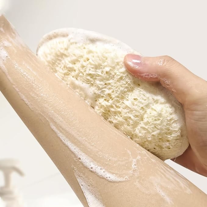 3 Pack Natural Loofah Sponge Exfoliating Body Scrubber, Made of Natural Biodegradable Shower Loufa Sponge, for Shower & Bath