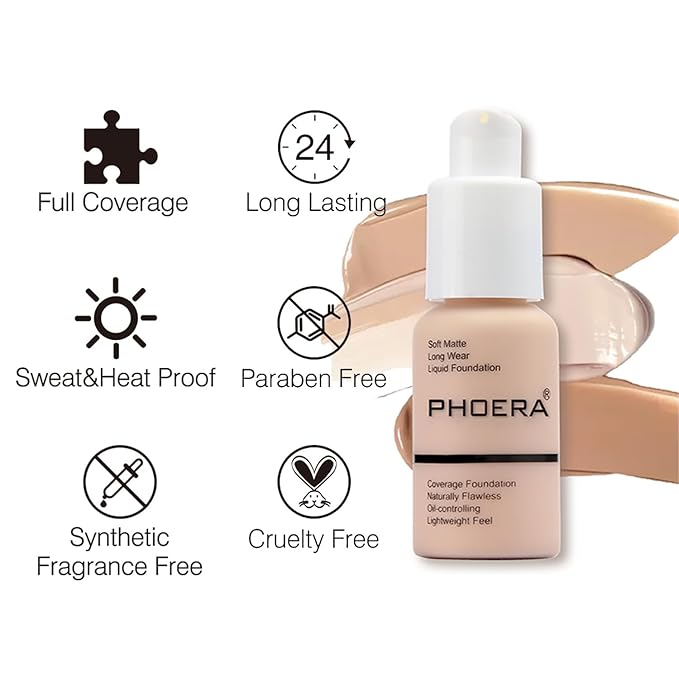 Foundation Set, 2Pcs Flawless Foundation and Makeup Spong Set for Natural Look, Waterproof, Medium Coverage, Matte Finish, Oil-Control, Odorless, Super Stay Up to 12 Hour (#103, Warm Peach)