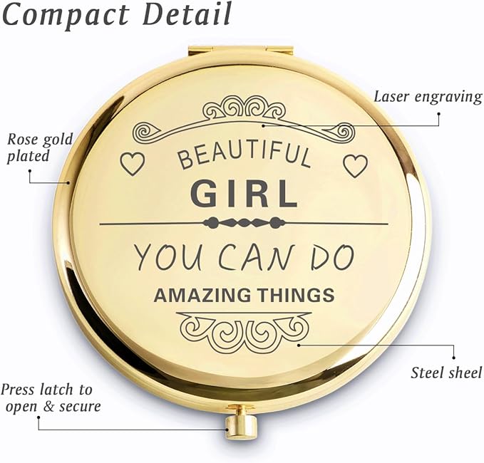 Personalized Gifts for Women Girls, Inspirational Compact Mirrors, 2025 Graduation Gifts for Her, Unique Mothers Day Birthday Gifts for Mom Sister Wife Daughter Niece, Friendship Gifts for Friends