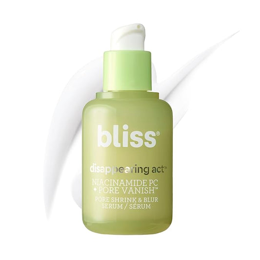 Bliss Niacinamide + Pore Vanish Complex Disappearing Act Serum โ With Vitamin B3 + Green Tea - Reduces Pores & Dark Spots - Achieve Glass Skin - Clean, Cruelty-Free - 1 Fl Oz