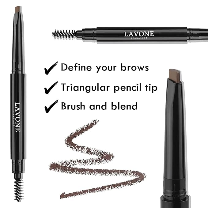 LAVONE Eyebrow Stamp Pencil Kit for Eyebrows Makeup, with Waterproof Eyebrow Pencil, Eyeliner, Eyebrow Pomade, and Dual-ended Eyebrow Brush - Dark Brunette