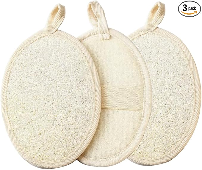 3 Pack Natural Loofah Sponge Exfoliating Body Scrubber, Made of Natural Biodegradable Shower Loufa Sponge, for Shower & Bath