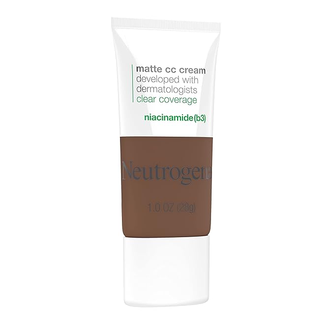 Neutrogena Clear Coverage Flawless Matte CC Cream, Full-Coverage Color Correcting Cream Face Makeup with Niacinamide (b3), Hypoallergenic, Oil Free & Fragrance Free, Truffle, 1 oz