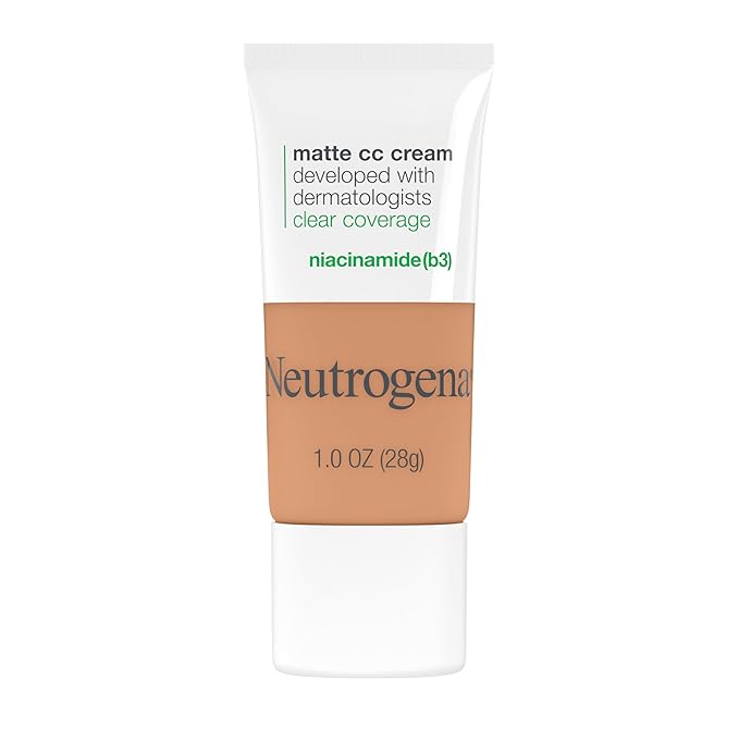 Neutrogena Clear Coverage Flawless Matte CC Cream, Full-Coverage Color Correcting Cream Face Makeup with Niacinamide (b3), Hypoallergenic, Oil Free & Fragrance Free, Golden Ecru, 1 oz