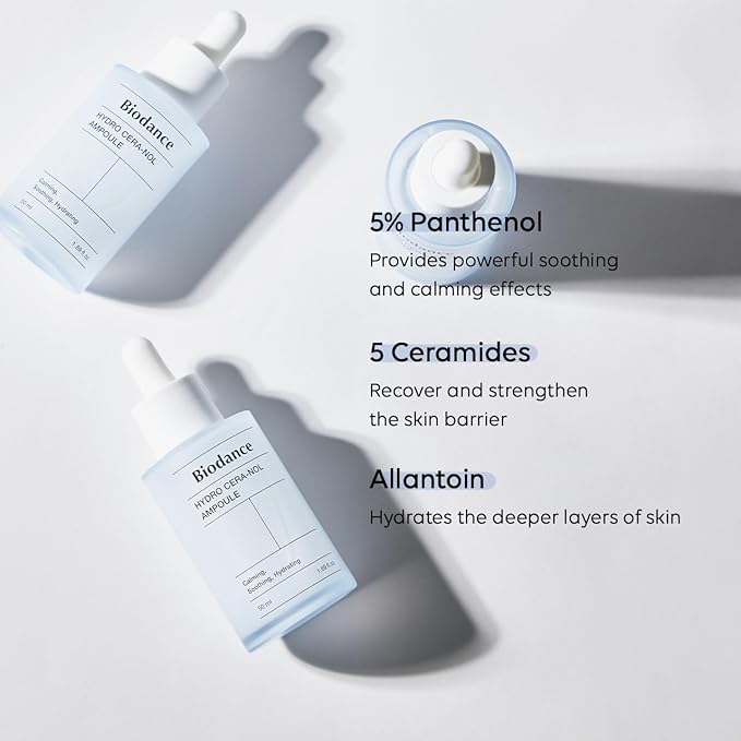 Biodance Hydro Cera-nol Ampoule, Intensive Moisturizing Serum, Deep Hydration & Soothing with Panthenol, Redness Reducing Serum, 1.69 fl. oz (50ml)
