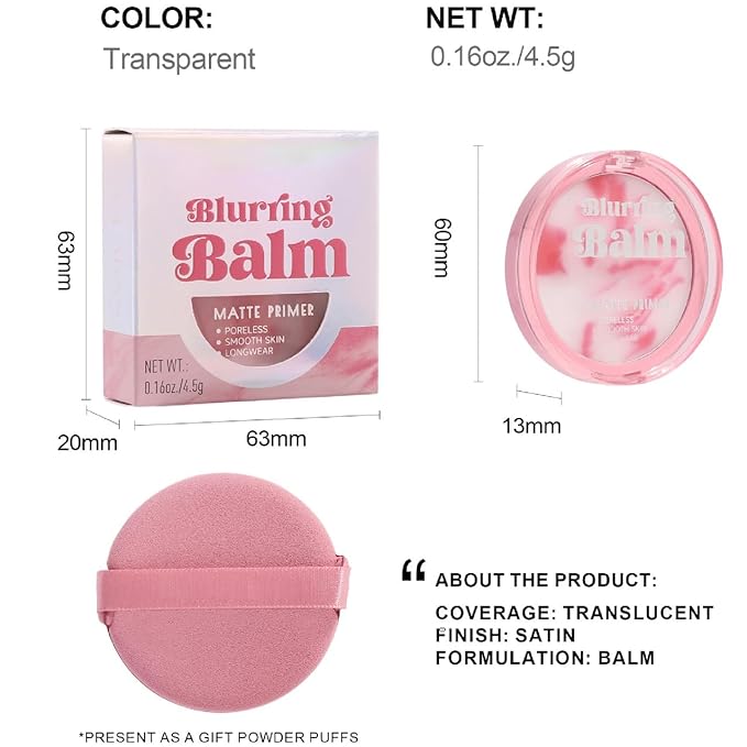 Blurring Balm Powder, Setting Translucent Foundation Primers, Oil Control Concealer Pressed Cream Waterproof Sweatproof Making Long Lasting Makeup Primer (#05 Red, 0.16 oz)