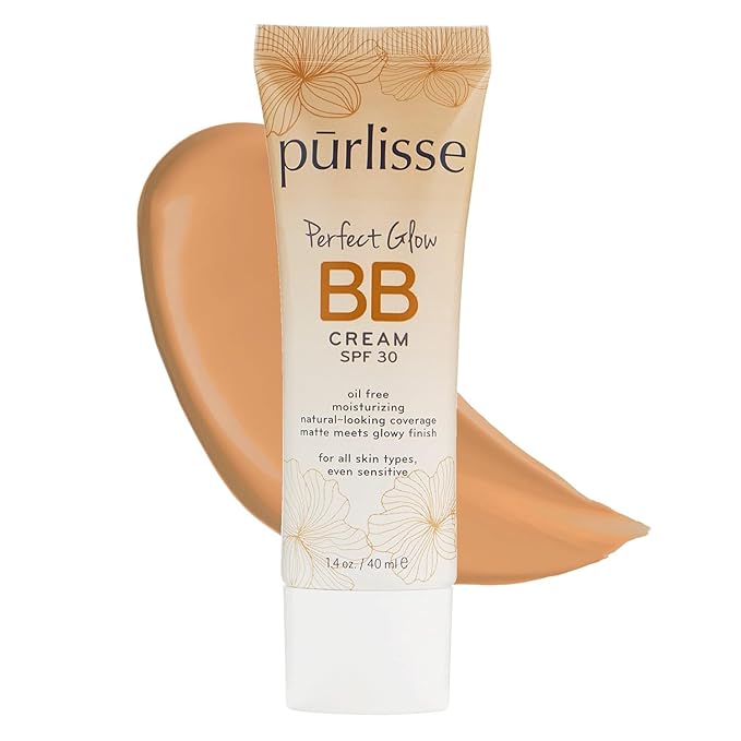 pΕ«rlisse Perfect Glow BB Cream with SPF 30 - Matte Meets Dewy Finish - Enriched with Goji & Hawthorn Berry to Help Improve Skin Texture & Radiance - Medium Golden (1.4 oz)