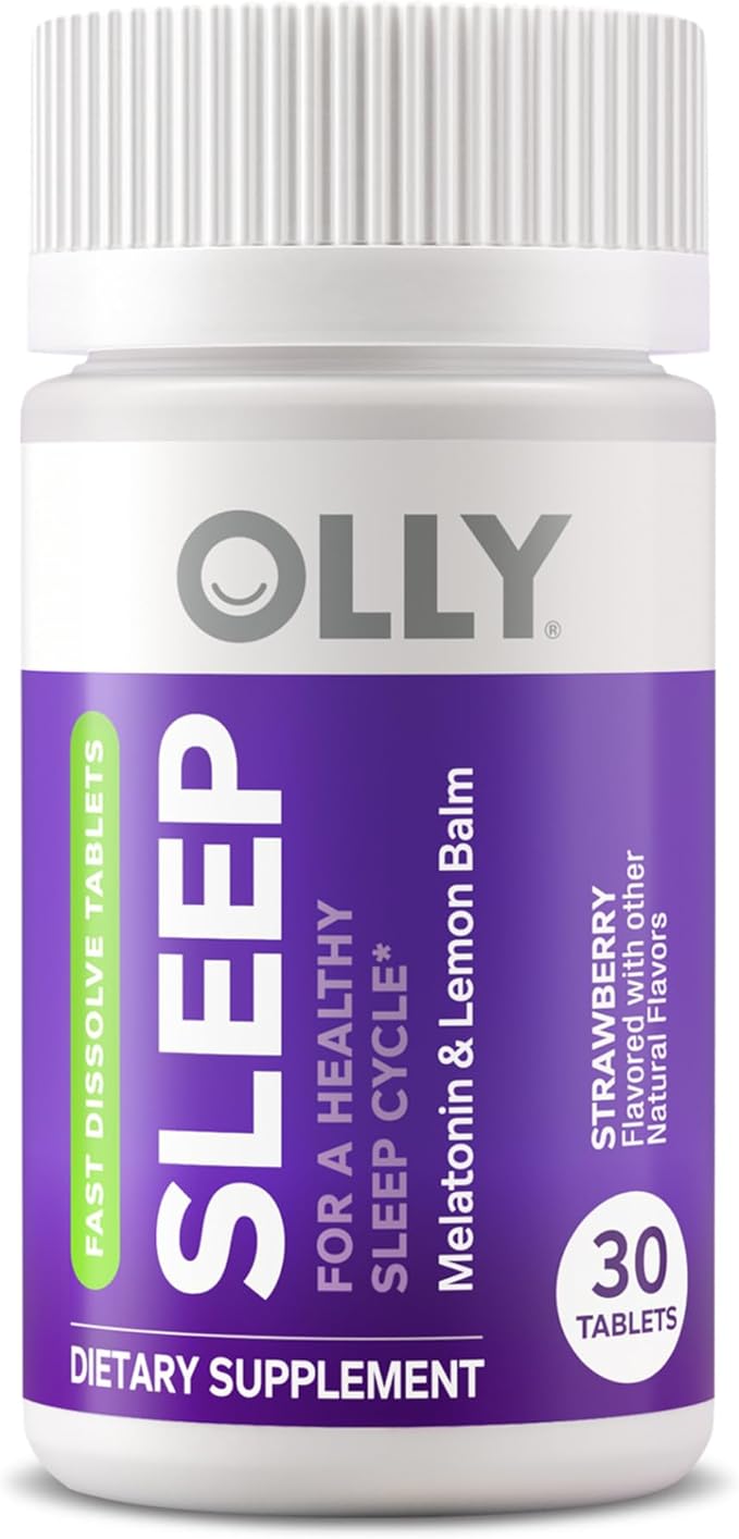 OLLY Sleep Fast Dissolves, 3mg Melatonin, Lemon Balm, Strawberry Flavor, 30 Day Supply - 30 Count (Pack of 2)