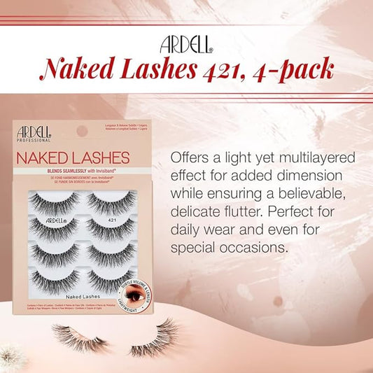 Ardell Naked Strip Lashes 421 – Natural-Looking, Long-Lasting False Eyelashes with Invisiband for Seamless Blend, 4 Pairs, 1-Pack