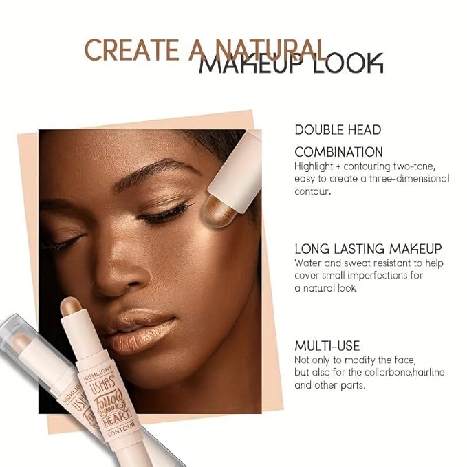 Radiant Glow & Defined Contours: 2-in-1 Highlighter & Contour Stick - Trio Shades for Flawless Skin Match, Effortless Beauty in a Swipe!