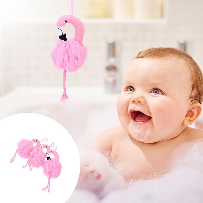 Beaupretty 6 Pcs Flamingo Bath Ball Flamingo Shower Loofah Body Scrubber Shower Scrub Sponges Body Wash Cleanse Household Pink Environmental Protection Pe Men and Women Shower Wipe