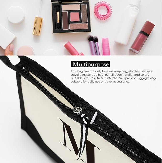 Monogrammed for Women Initial bridesmaid gifts, Personalized monogram Monogram Cosmetic Bag,Travel Makeup Bag Suitable for Wedding weekend Beach Gift for Women Teachers Friends.Pure letters M
