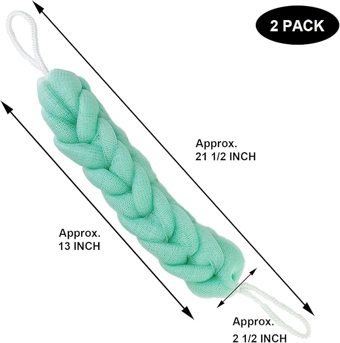 PPHAO - Back Scrubber for Shower - Bath Sponge - Long Loofah - Bath Back Scrubber for Shower for Men - Loofah for Women - Loofah Sponge for Men - 21.5 INCH - Green Loofah - 2 Pack