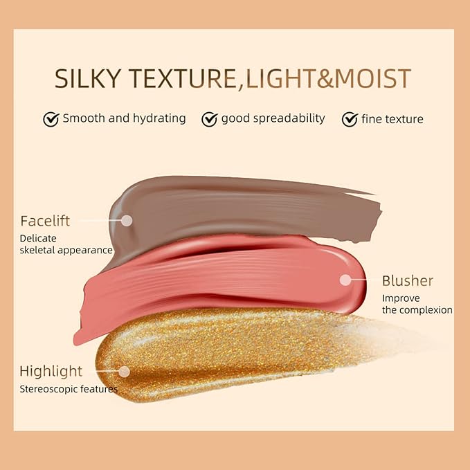 Cream Contour Beauty Wand,Xcreando Liquid Contour Stick with Cushion Applicator Silky Liquid Bronzer Stick Waterproof Lightweight Face Concealer Contouring with Natural Matte Finish(#05 Rose Gold)