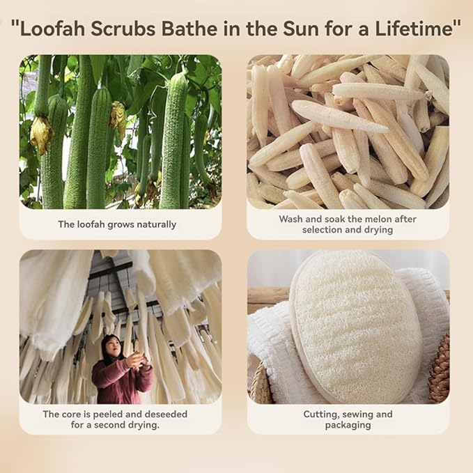 3 Pack Natural Loofah Sponge Exfoliating Body Scrubber, Made of Natural Biodegradable Shower Loufa Sponge, for Shower & Bath