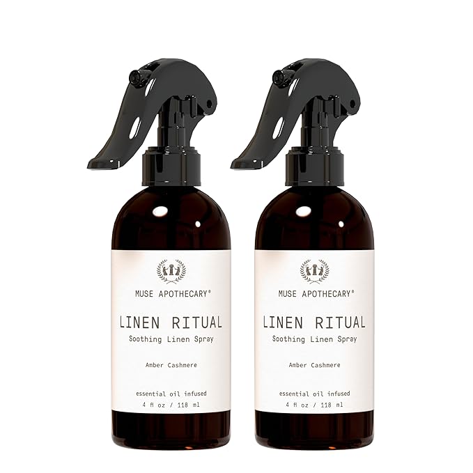 Muse Apothecary Linen Ritual - Aromatic, Soothing, and Relaxing Linen Mist, Laundry and Fabric Spray - Infused with Aromatherapy Essential Oils - 4 oz, Amber Cashmere, 2 Pack
