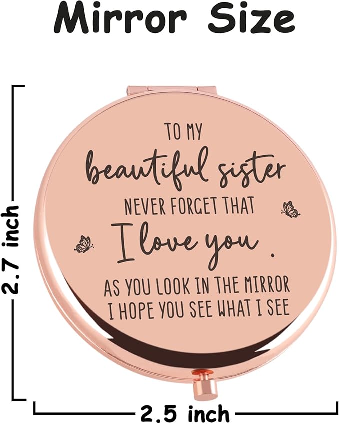 Sister Gifts from Sister Brother, Sisters Birthday Gift Ideas Rose Gold Compact Mirror Gifts for Sisters Friend Classmate Graduation Thanksgiving Birthday Christmas