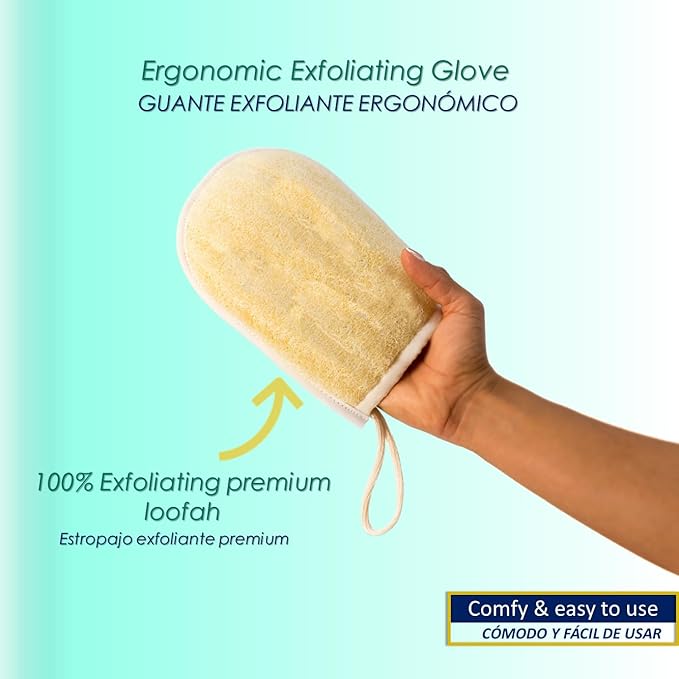 Premium Eco-Friendly Loofah Bath Shower Sponge Glove for Daily Cleansing, Exfoliating & Massage | 100% Natural Handmade Luffa Body Scrubber | Double-Sided Mitt for varied Exfoliation | 3 Count
