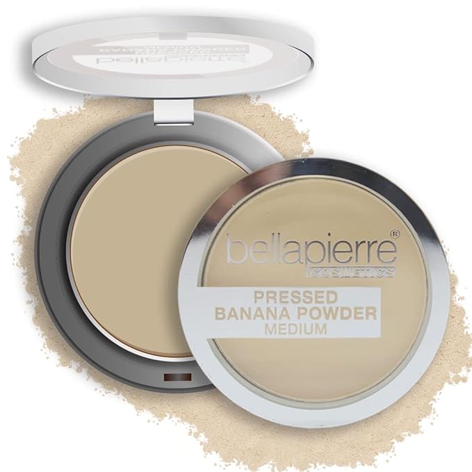 bellapierre Pressed Banana Setting Powder | Lightweight Color Corrector | Eliminates Dark Under Eye Circles & Redness | Talc-Free Powder | Compact Matte Banana Powder - Medium - 0.28 Oz