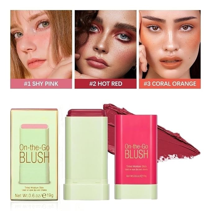 On-the-Go Makeup Blush Stick Tinted Moisture Stick, Shadow Lips Cheek Blusher Creamy Makeup Long Lasting Natural Nude Makeup for All Skin (red)