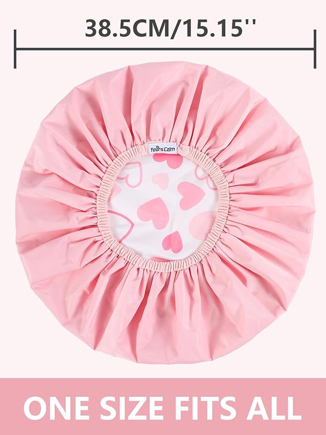 Years Calm Shower Caps For Women Reusable Waterproof,Pattern And Solid Color Dual-Layer Design For Dual-Layer Usable,Protects Hair In Shower, Spa, Cooking, Clean & Travel (Pink, Extra Large)