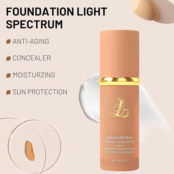 4 in 1 Liquid Foundation - Medium Spectrum with SPF 50+, Long-Lasting & Waterproof, Non-Fading, Non-Sticky, Moisturizing & Concealing (1pc)