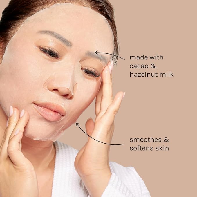 ESW Beauty Cacao Powder β Smoothing Plant-Based Milk Face Mask (6-Pack) β Cacao & Hazelnut for Aging & Sensitive Skin β Plumps, Softens & Promotes Youthful Complexion
