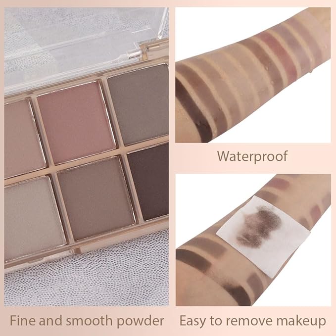10 Colors Nude Gray Taupe Matte Eyeshadow Palette,Highly Pigmented Neutral Nude Eye Shadow Palette,Ultra-Blendable,Long Lasting Waterproof Travel Size Makeup Pallete,Vegan,Cruelty -free